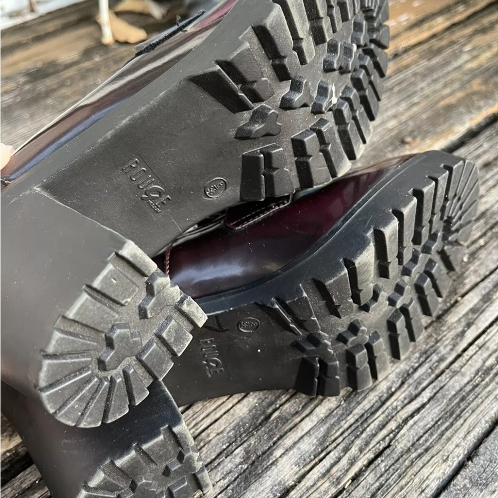 Rouge Helium Chunky Heels Platform Loafers Size 8 EU 38 Burgundy Black Retro - Picture 7 of 9